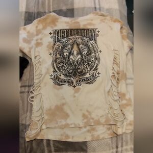 Affliction Cream and Brown Graphic Tee